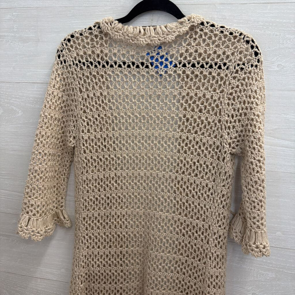 Young Essence Beige Open Knit Open Front Sweater Top Large