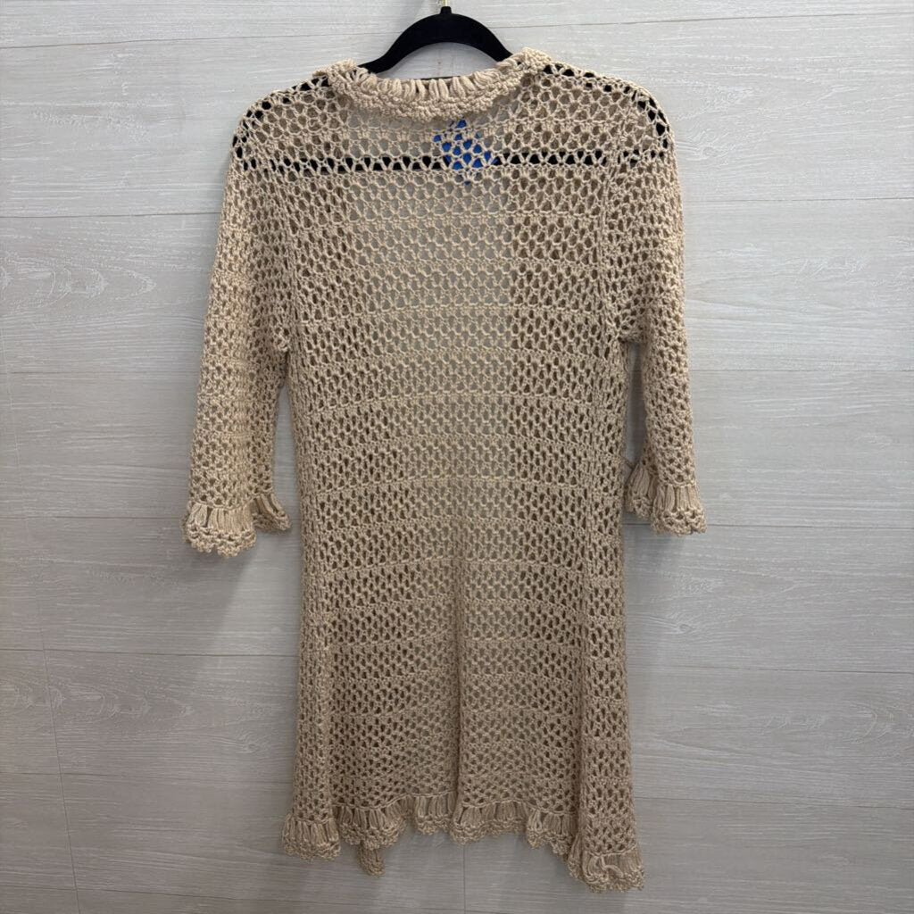 Young Essence Beige Open Knit Open Front Sweater Top Large