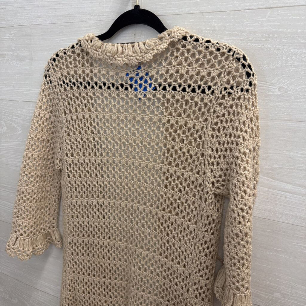 Young Essence Beige Open Knit Open Front Sweater Top Large