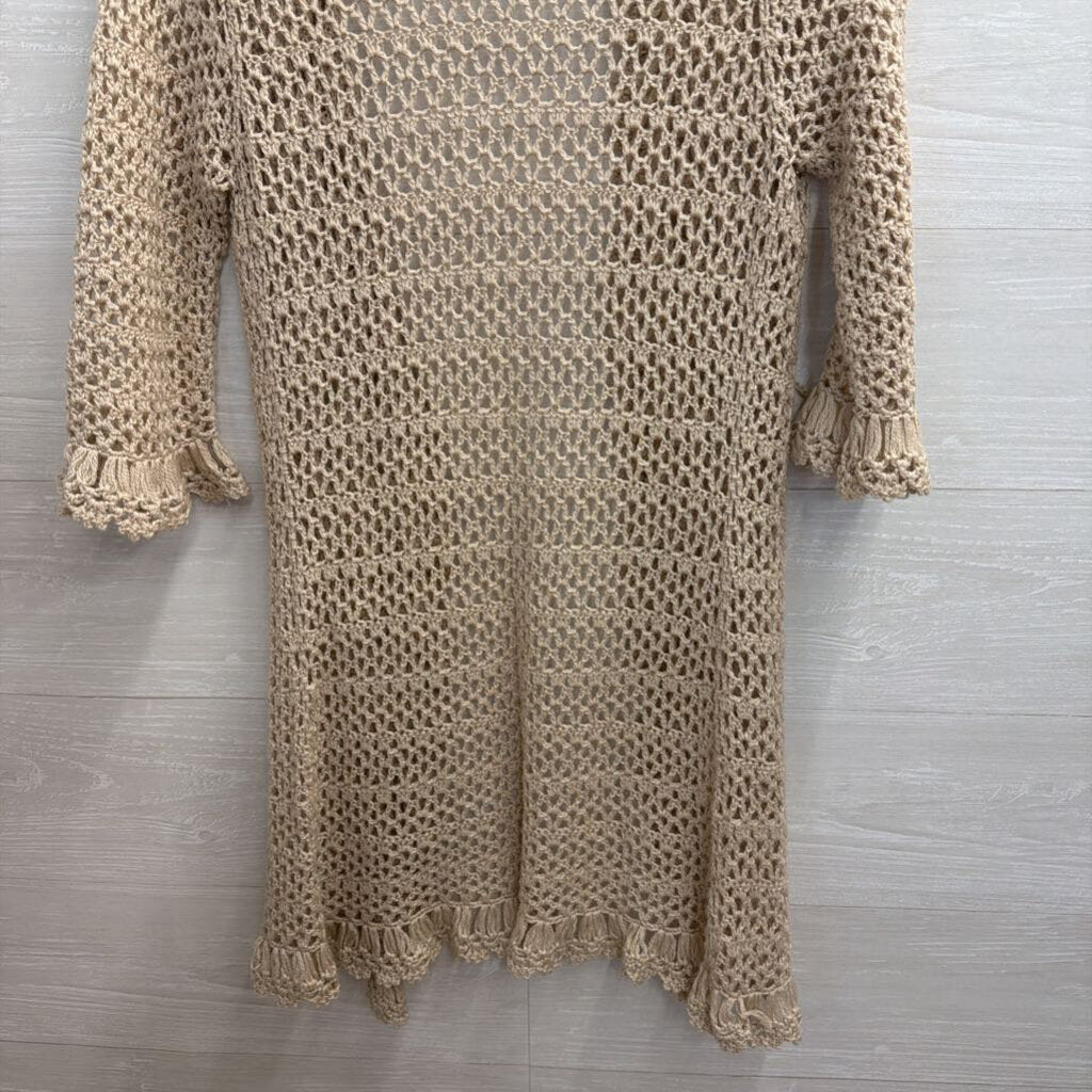 Young Essence Beige Open Knit Open Front Sweater Top Large
