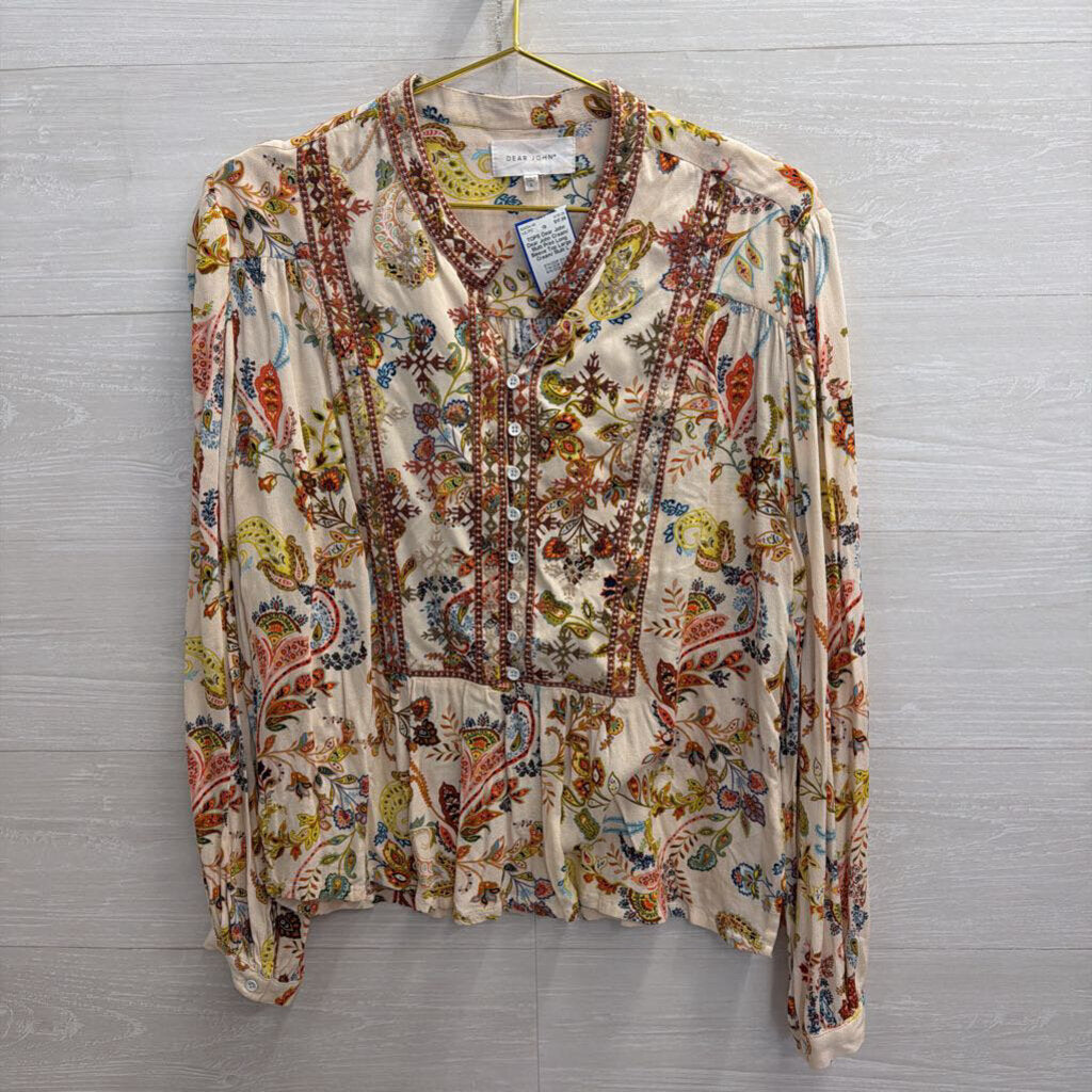 Dear John Cream/ Multi Print Long Sleeve Top Large