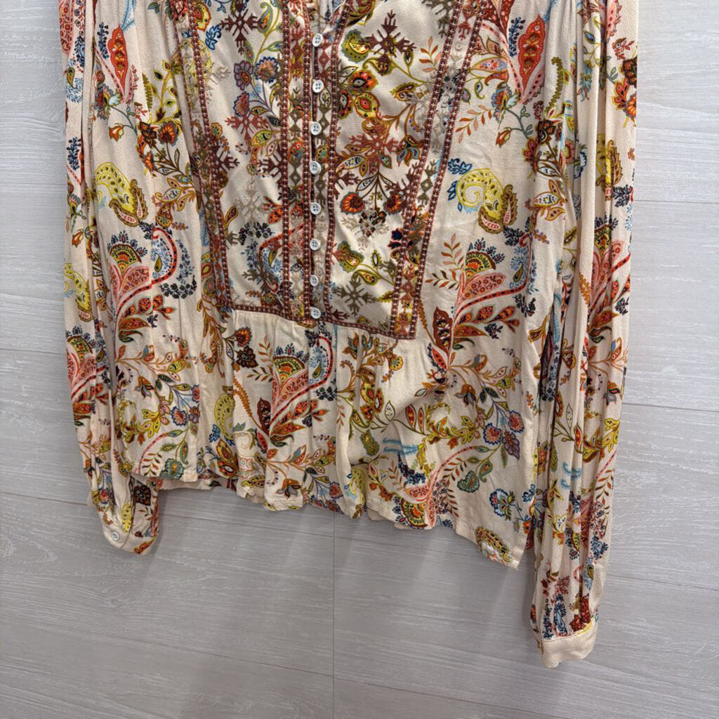 Dear John Cream/ Multi Print Long Sleeve Top Large