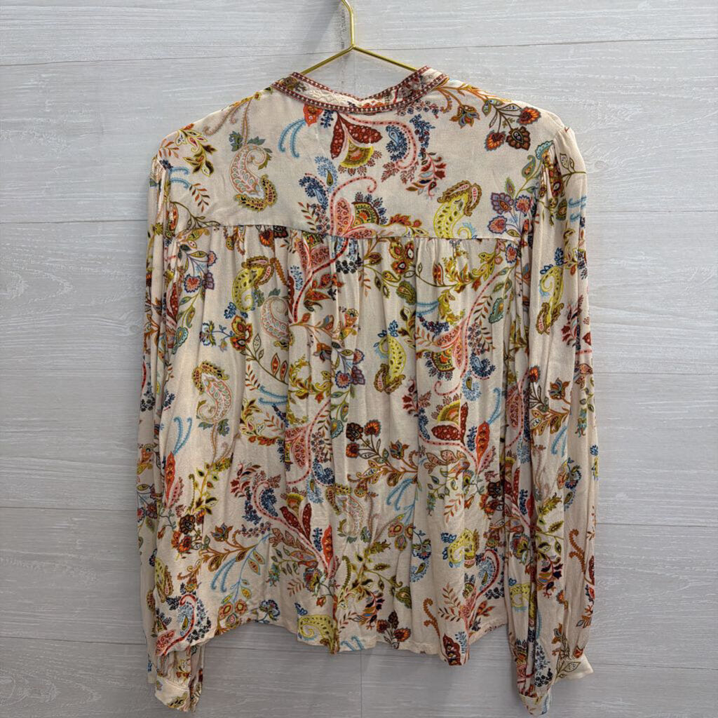 Dear John Cream/ Multi Print Long Sleeve Top Large