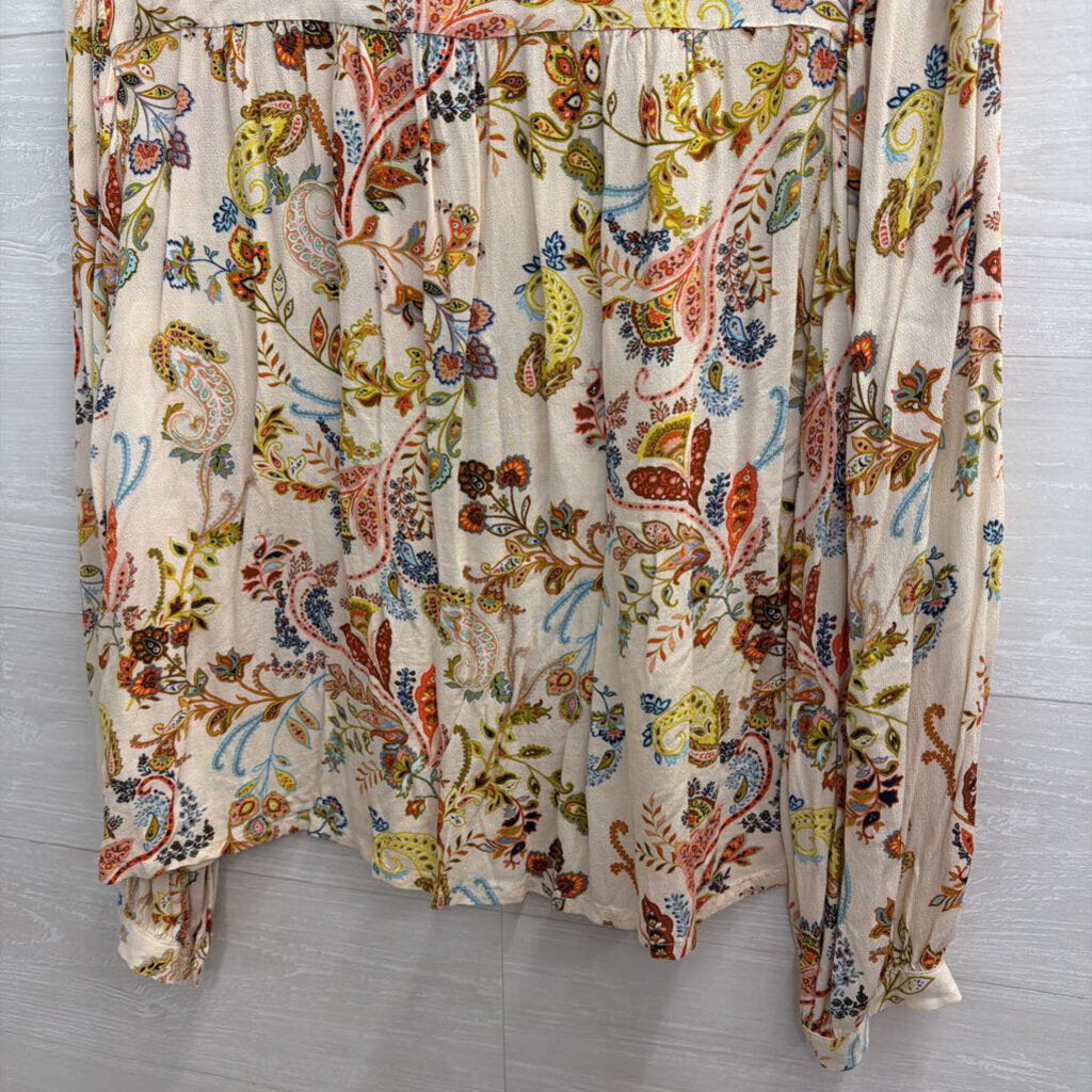 Dear John Cream/ Multi Print Long Sleeve Top Large