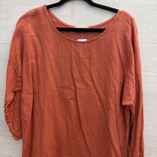 Terzo Millennio Orange 100% Linen Long Sleeve Top Large