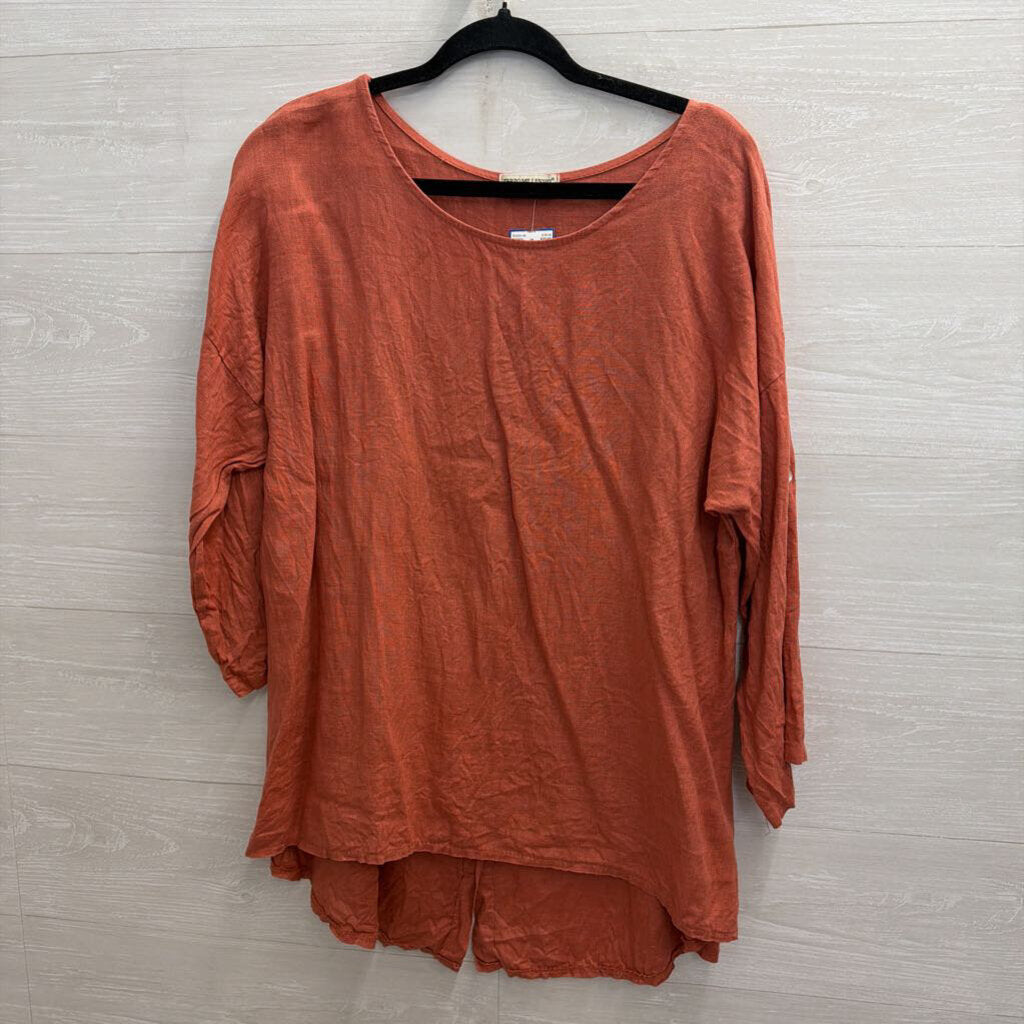 Terzo Millennio Orange 100% Linen Long Sleeve Top Large