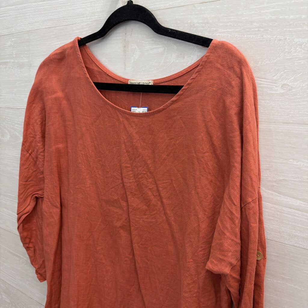 Terzo Millennio Orange 100% Linen Long Sleeve Top Large