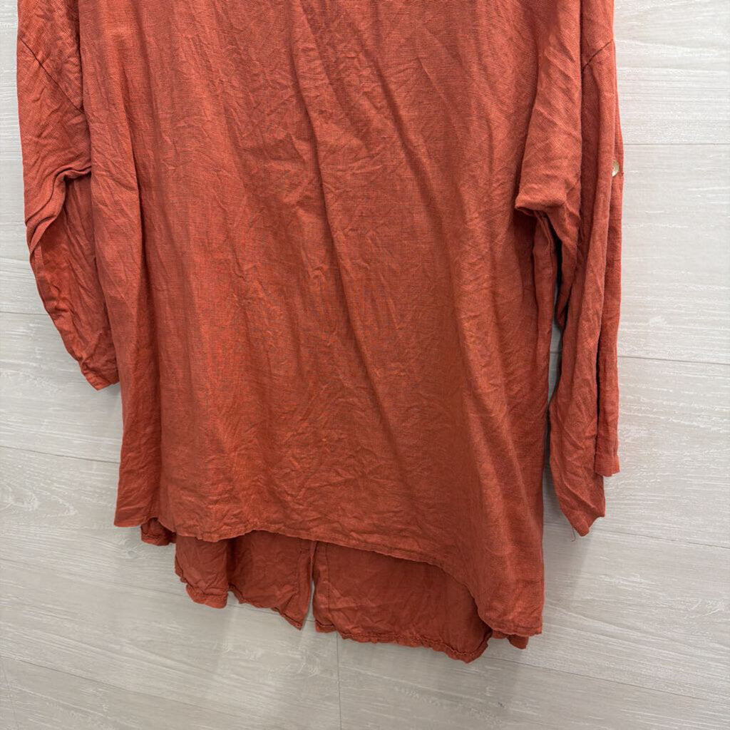 Terzo Millennio Orange 100% Linen Long Sleeve Top Large