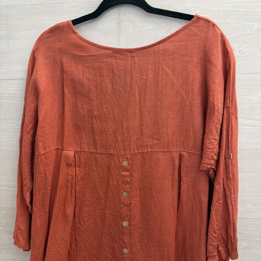 Terzo Millennio Orange 100% Linen Long Sleeve Top Large