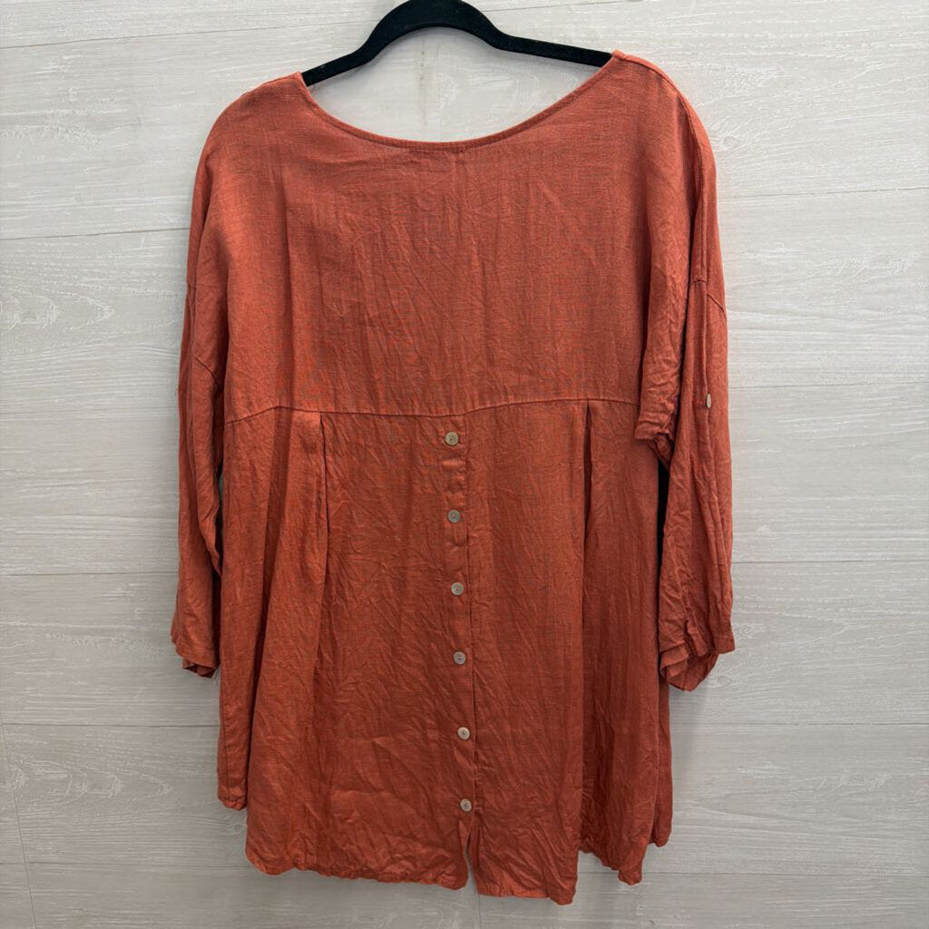 Terzo Millennio Orange 100% Linen Long Sleeve Top Large
