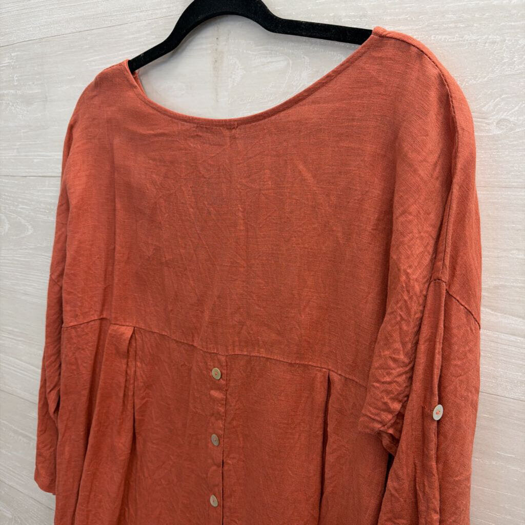 Terzo Millennio Orange 100% Linen Long Sleeve Top Large