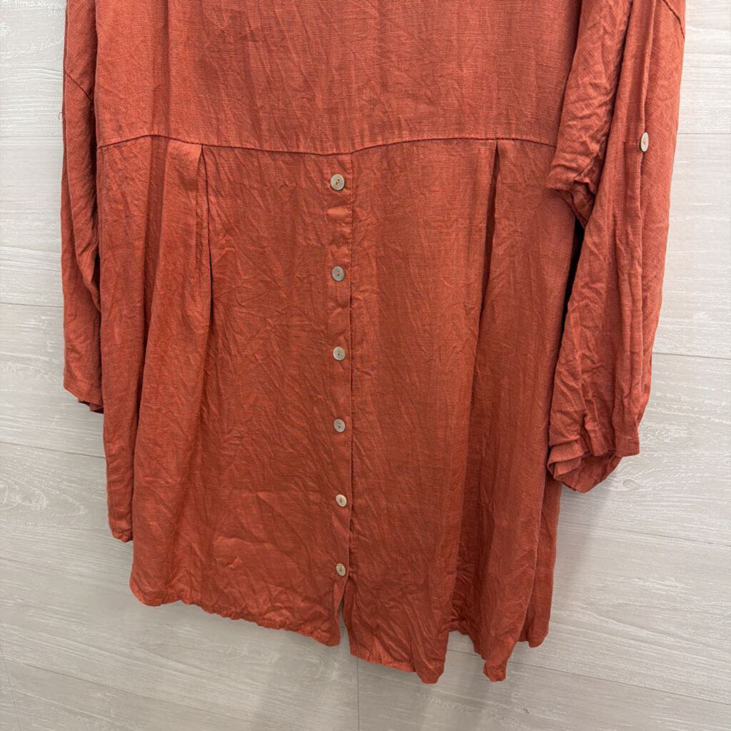 Terzo Millennio Orange 100% Linen Long Sleeve Top Large