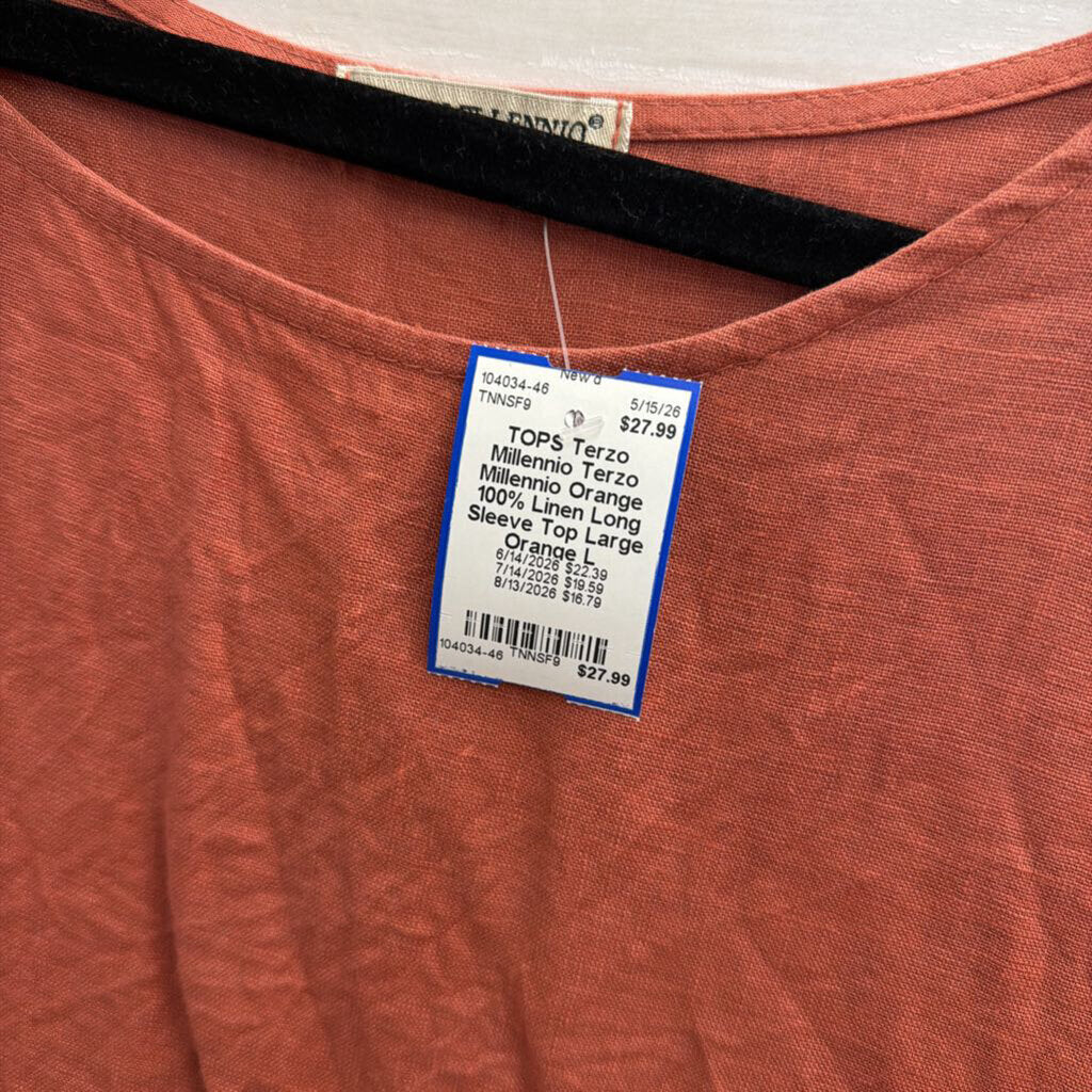 Terzo Millennio Orange 100% Linen Long Sleeve Top Large