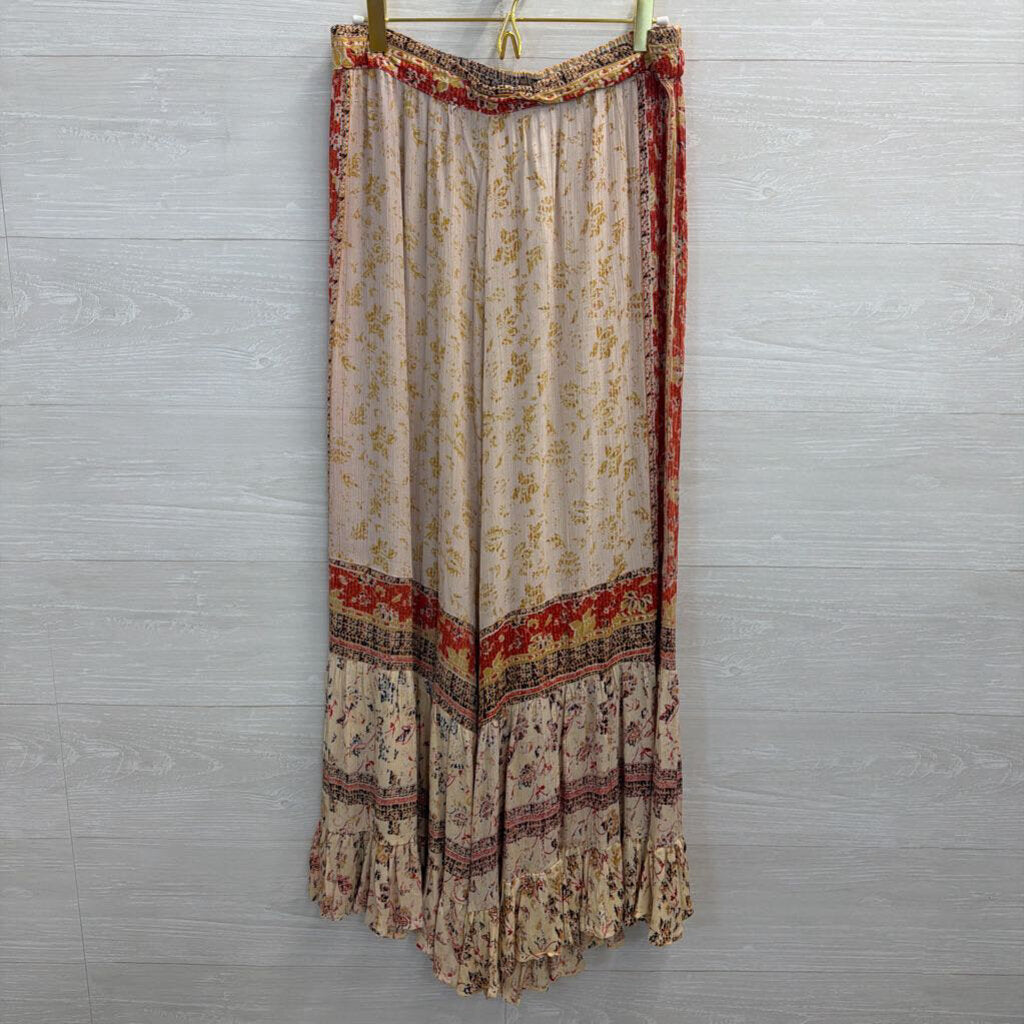 Angie Beige/ Multi Print Wide Leg Pull On Pants Large