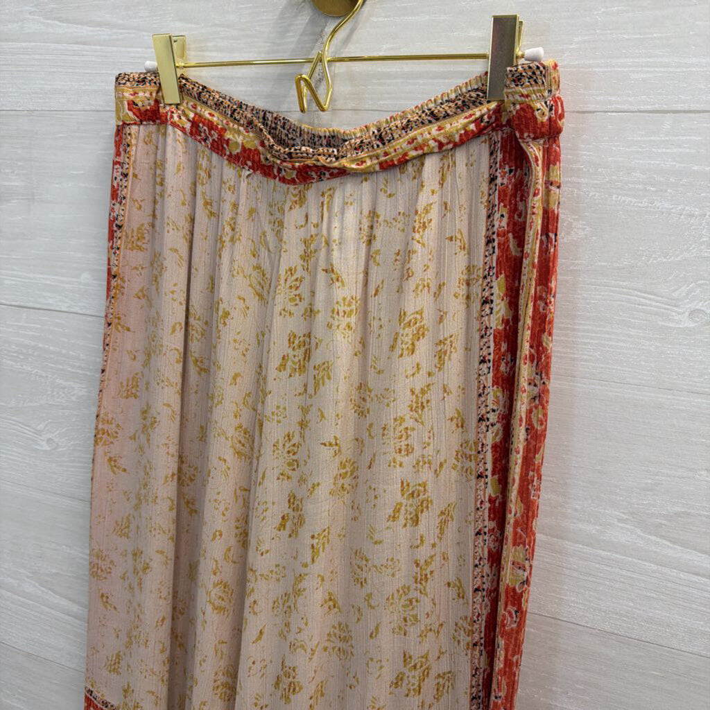 Angie Beige/ Multi Print Wide Leg Pull On Pants Large