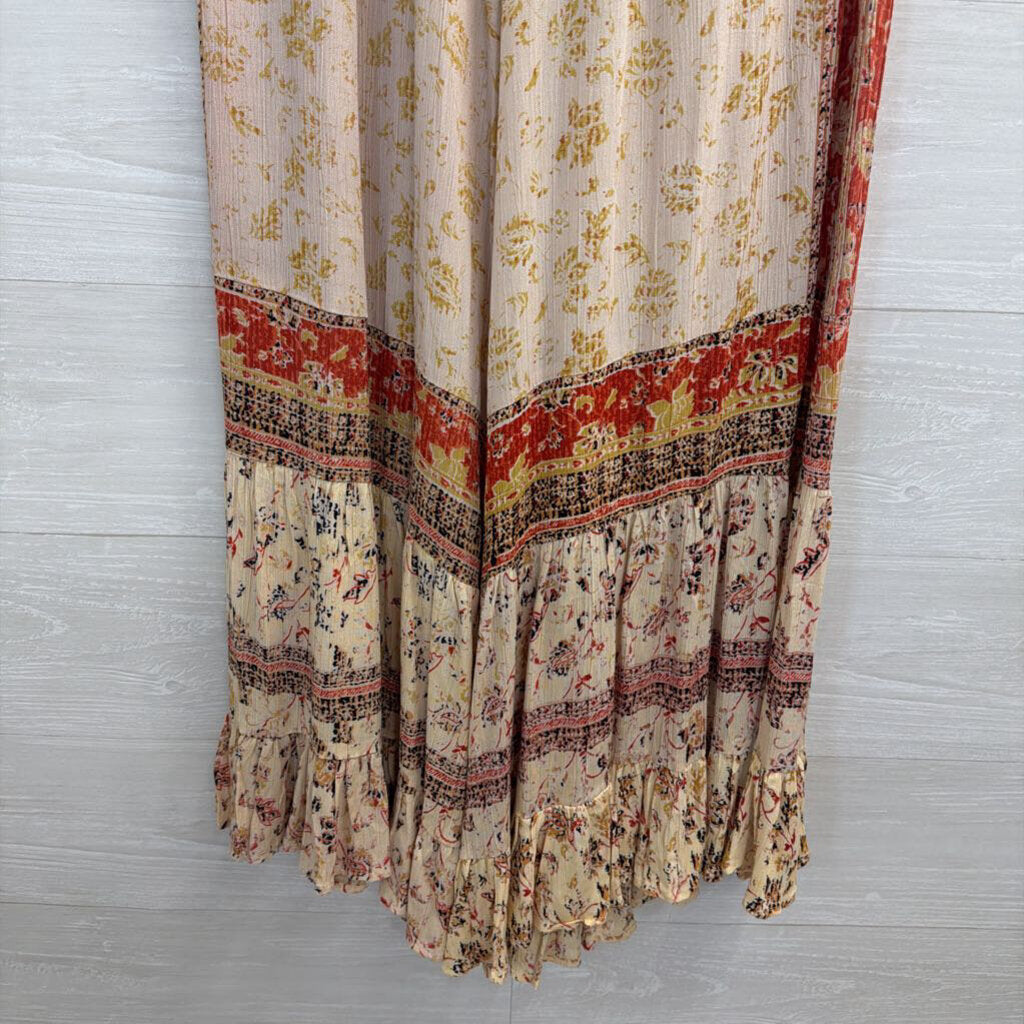 Angie Beige/ Multi Print Wide Leg Pull On Pants Large