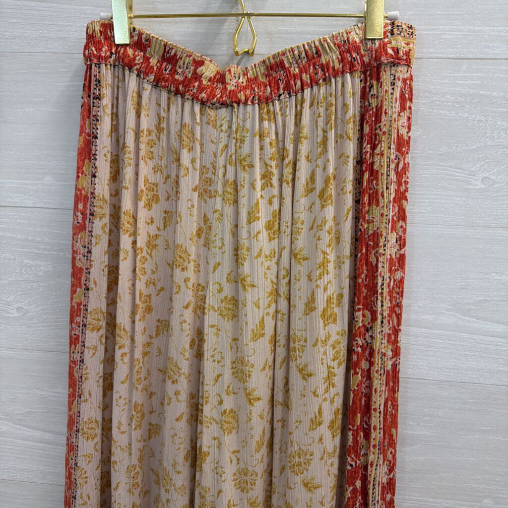 Angie Beige/ Multi Print Wide Leg Pull On Pants Large
