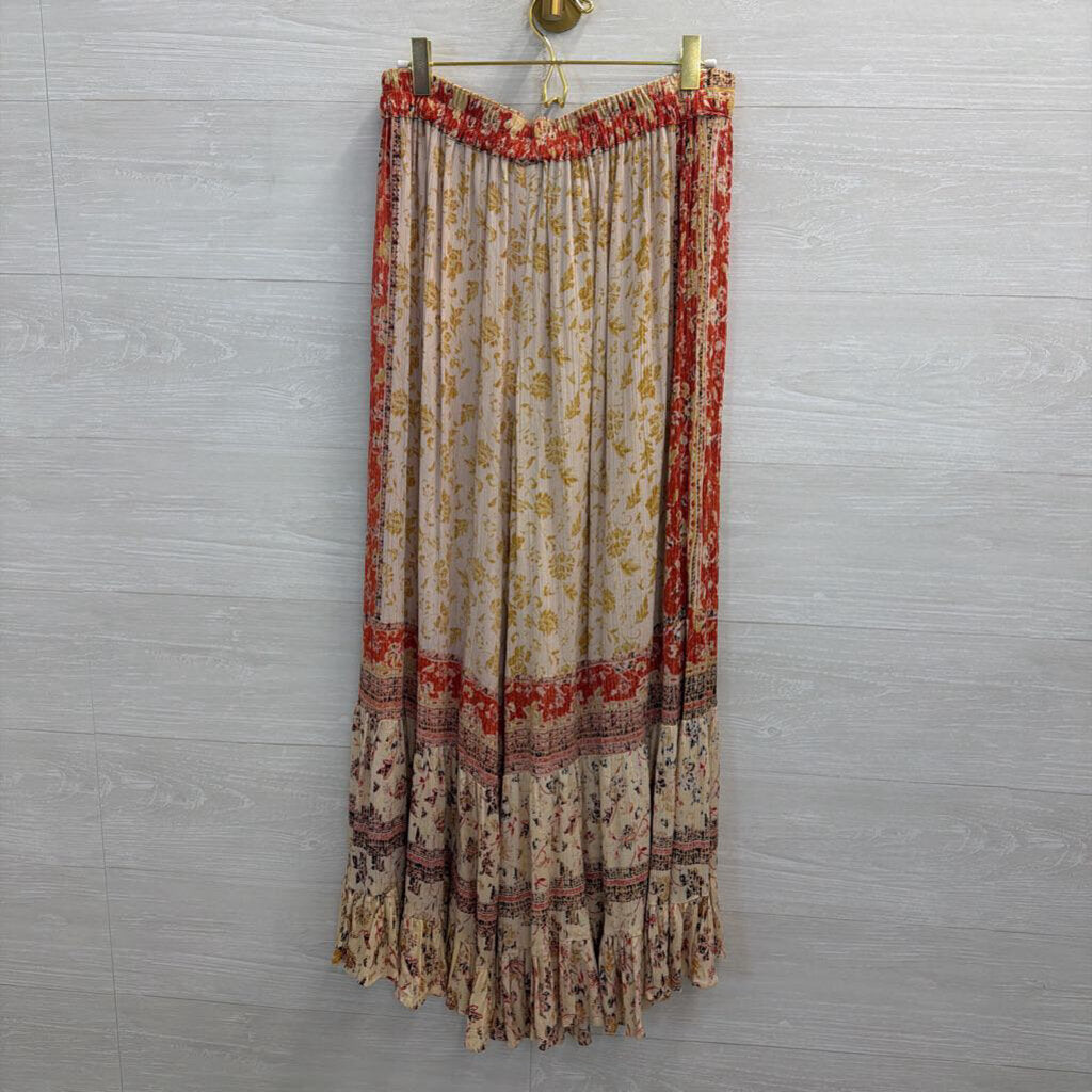 Angie Beige/ Multi Print Wide Leg Pull On Pants Large