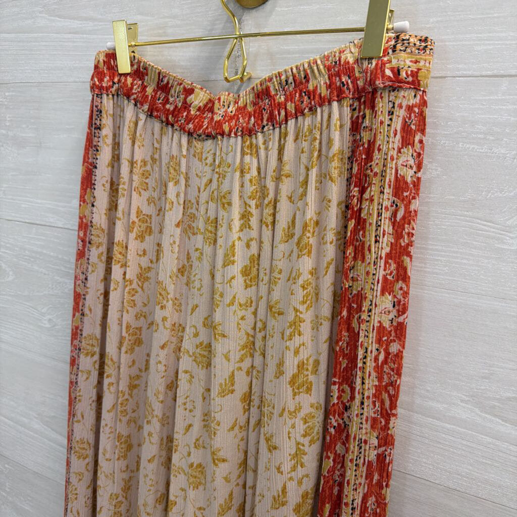 Angie Beige/ Multi Print Wide Leg Pull On Pants Large