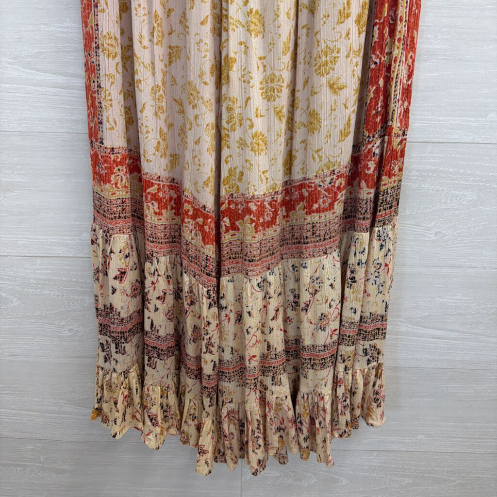 Angie Beige/ Multi Print Wide Leg Pull On Pants Large