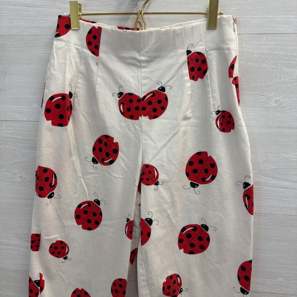 Vintage Briggs White/ Red Ladybug Print Wide Leg Cropped Pants Small