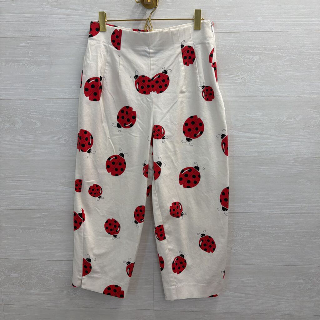 Vintage Briggs White/ Red Ladybug Print Wide Leg Cropped Pants Small