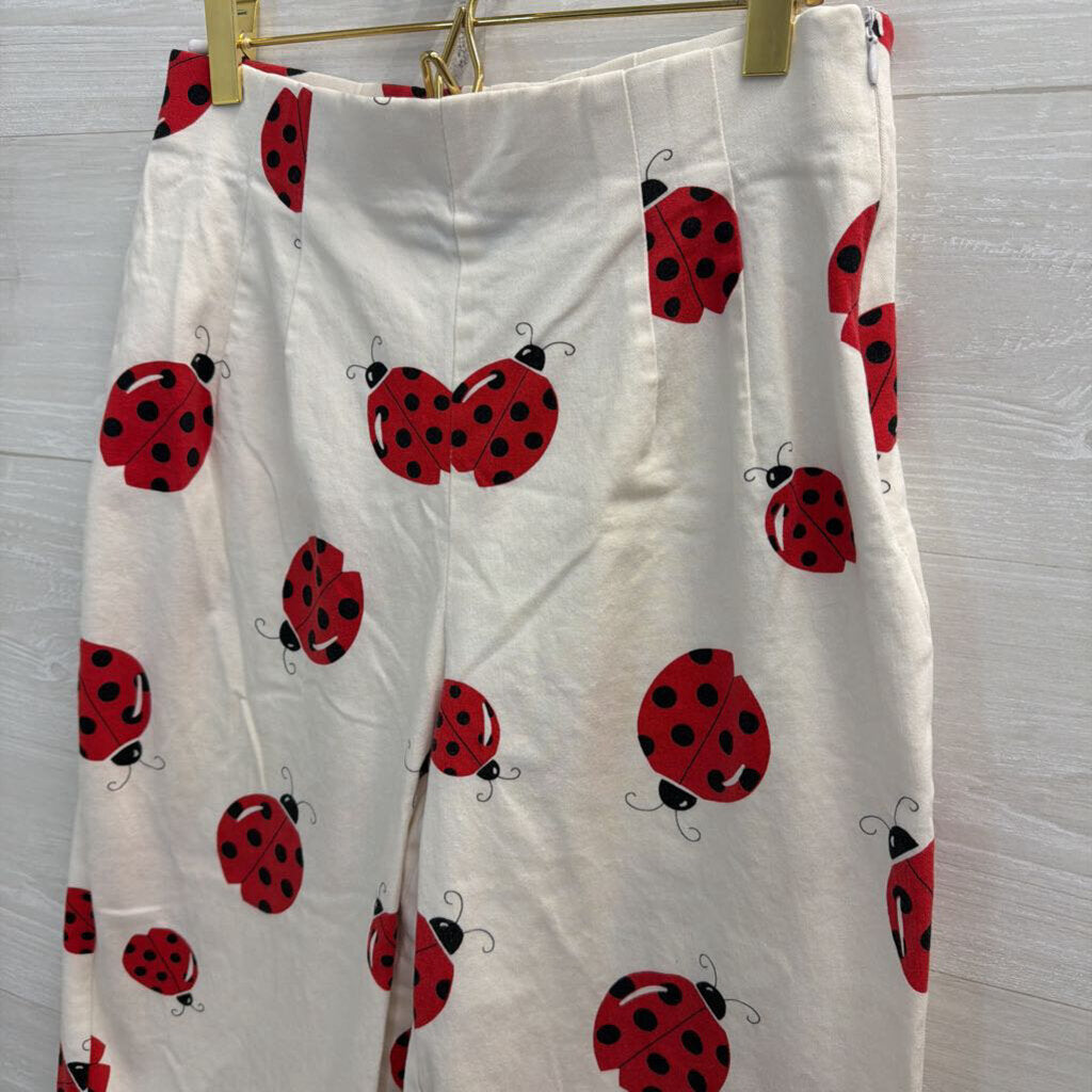 Vintage Briggs White/ Red Ladybug Print Wide Leg Cropped Pants Small
