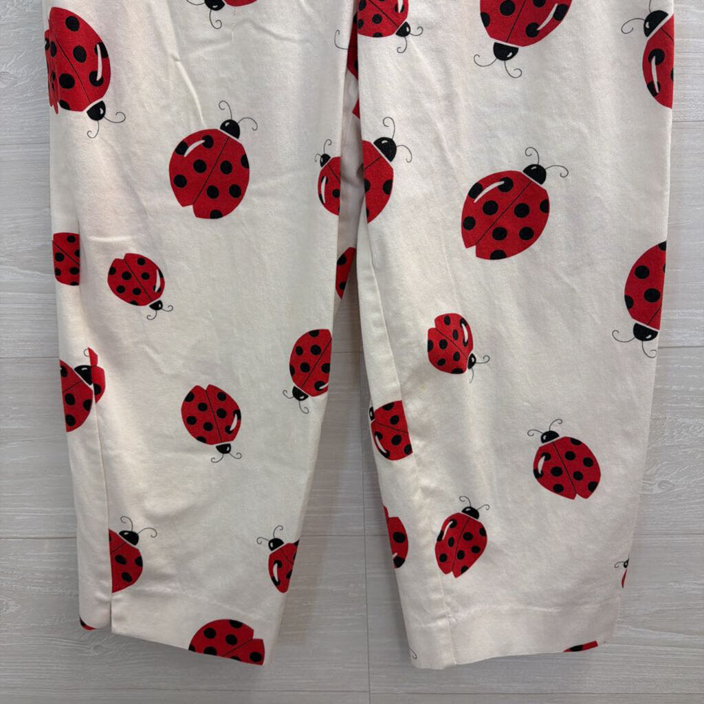 Vintage Briggs White/ Red Ladybug Print Wide Leg Cropped Pants Small