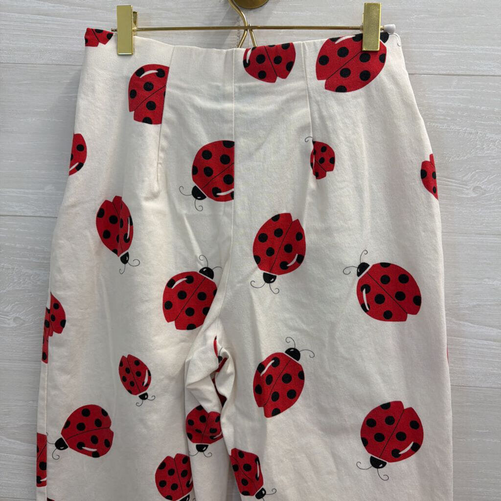 Vintage Briggs White/ Red Ladybug Print Wide Leg Cropped Pants Small
