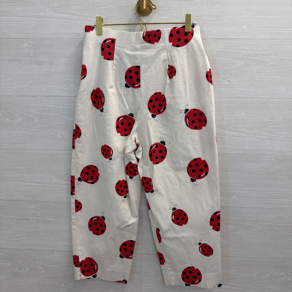 Vintage Briggs White/ Red Ladybug Print Wide Leg Cropped Pants Small