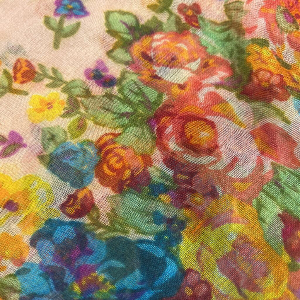 Pink/ Multi Floral Print Lightweight Scarf