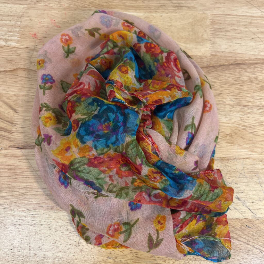 Pink/ Multi Floral Print Lightweight Scarf