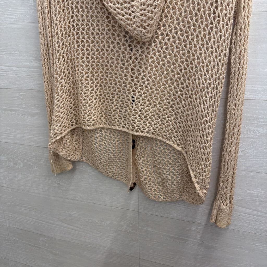 POL Beige Open Knit Long Sleeve Hooded Sweater Top Large