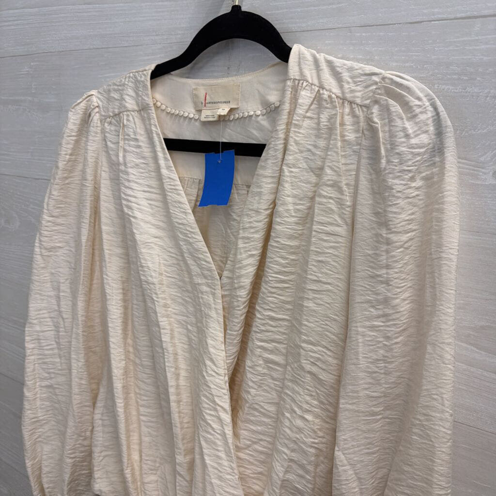 Anthropologie Cream Long Sleeve V Neck Top Extra Small