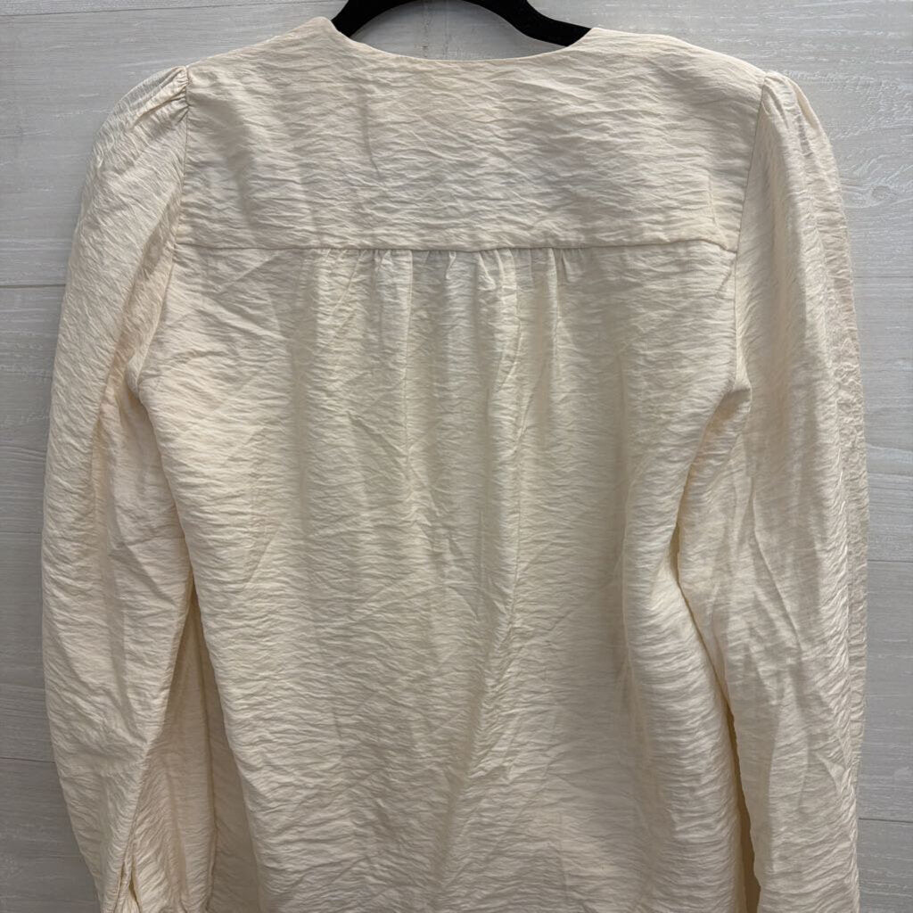 Anthropologie Cream Long Sleeve V Neck Top Extra Small
