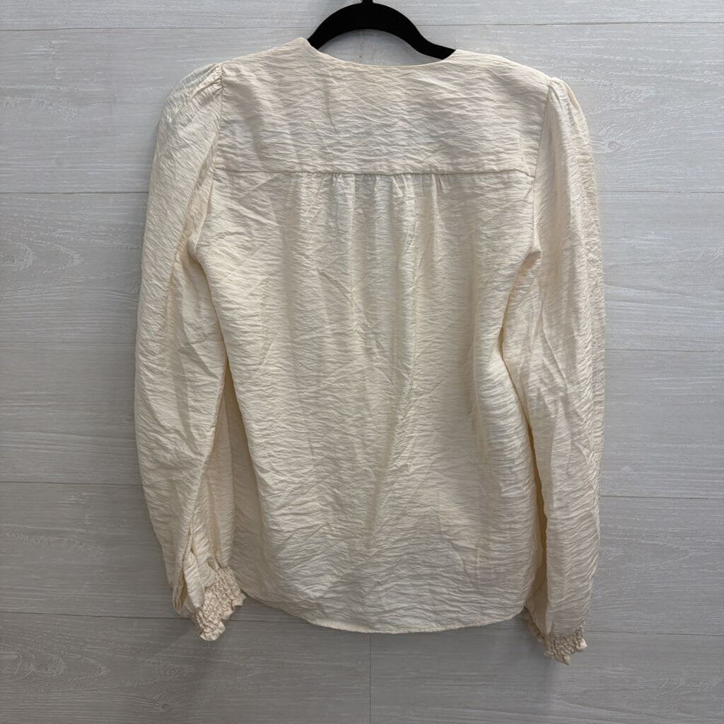 Anthropologie Cream Long Sleeve V Neck Top Extra Small