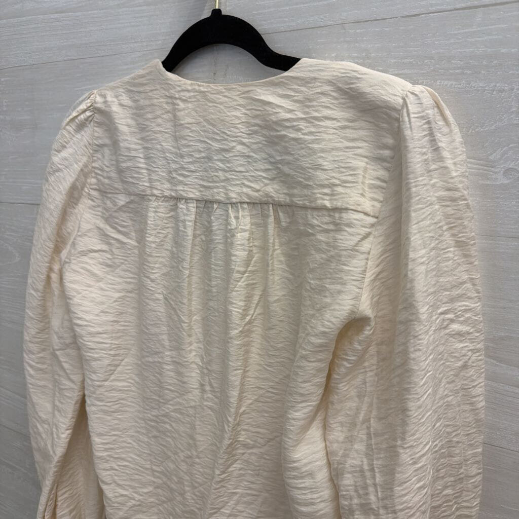 Anthropologie Cream Long Sleeve V Neck Top Extra Small