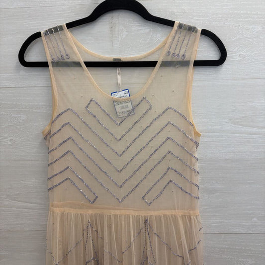 Free People Pink/ Purple Beaded Tulle Sheer Dress Small