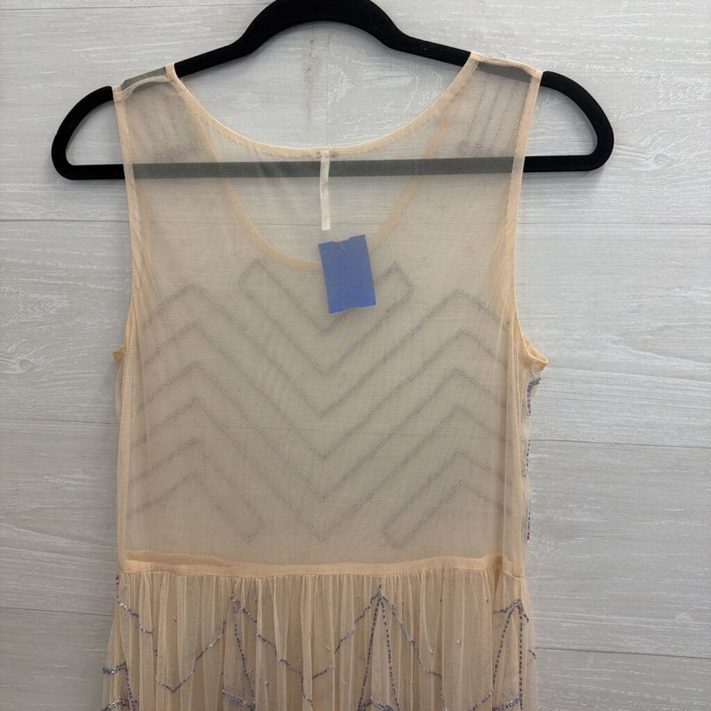 Free People Pink/ Purple Beaded Tulle Sheer Dress Small