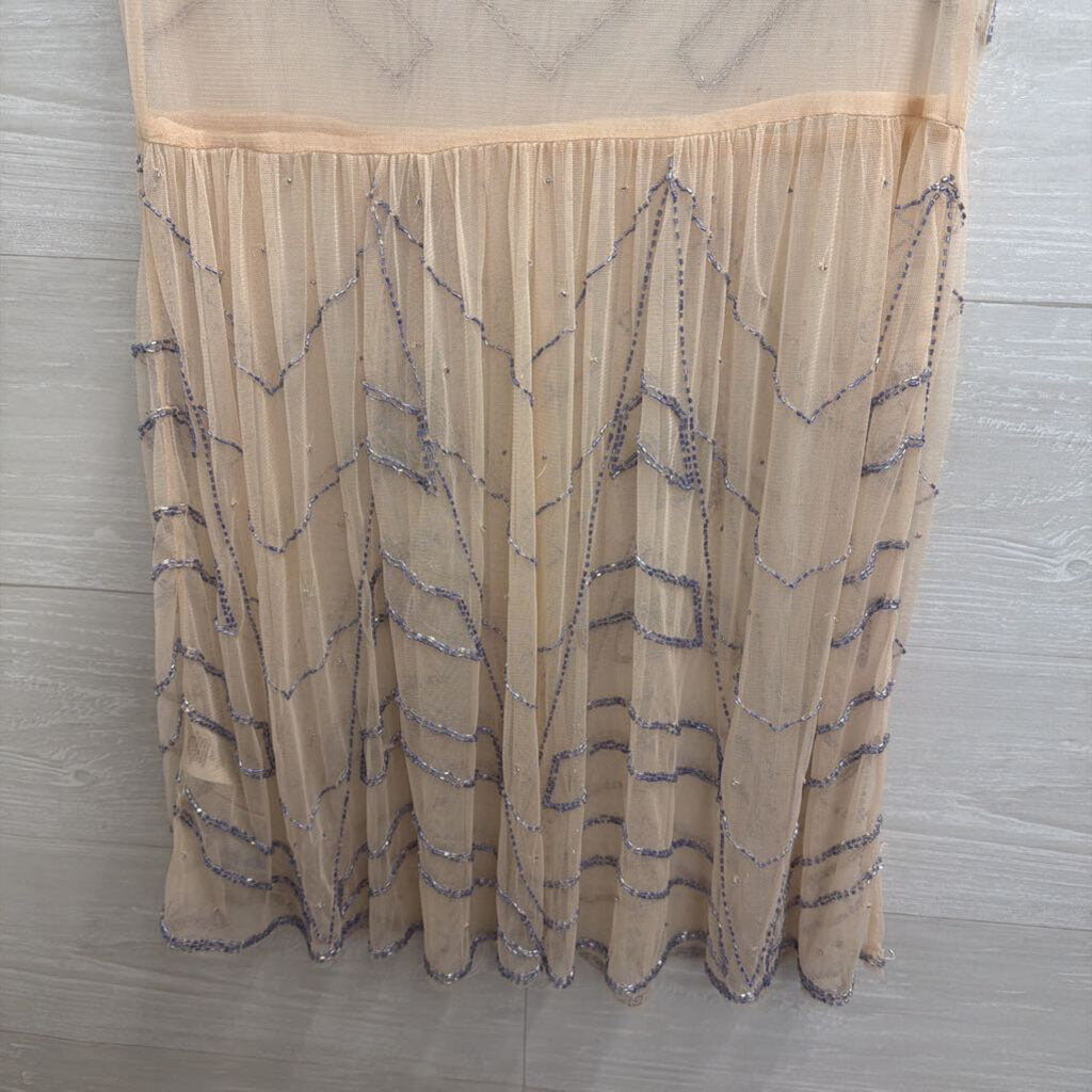 Free People Pink/ Purple Beaded Tulle Sheer Dress Small