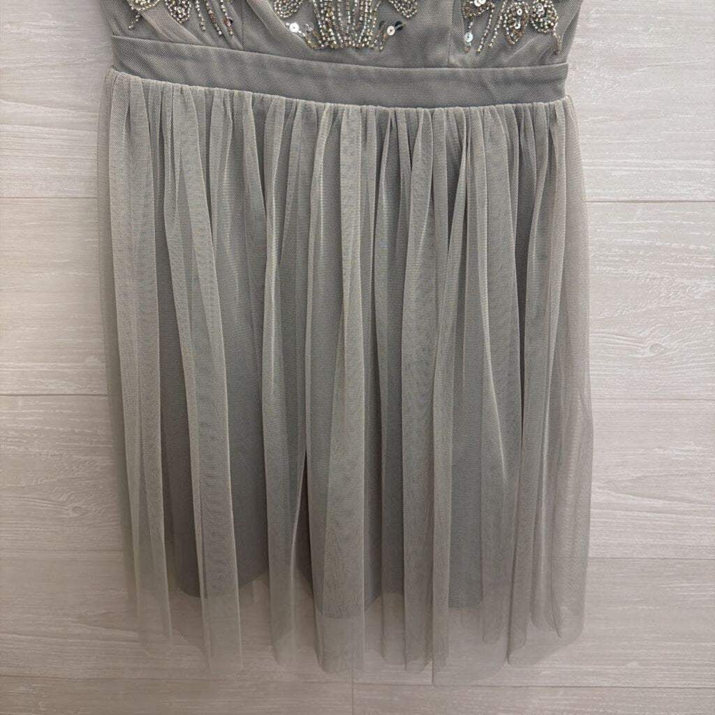 Altar'd State Grey/ Silver Sequin Beaded Short Sleeve Top Dress Small