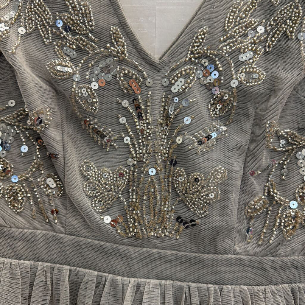 Altar'd State Grey/ Silver Sequin Beaded Short Sleeve Top Dress Small