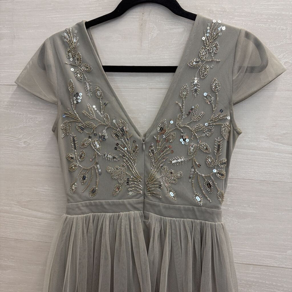 Altar'd State Grey/ Silver Sequin Beaded Short Sleeve Top Dress Small