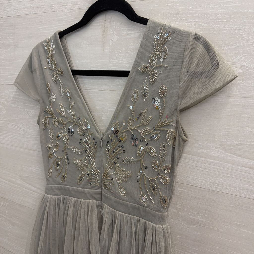 Altar'd State Grey/ Silver Sequin Beaded Short Sleeve Top Dress Small