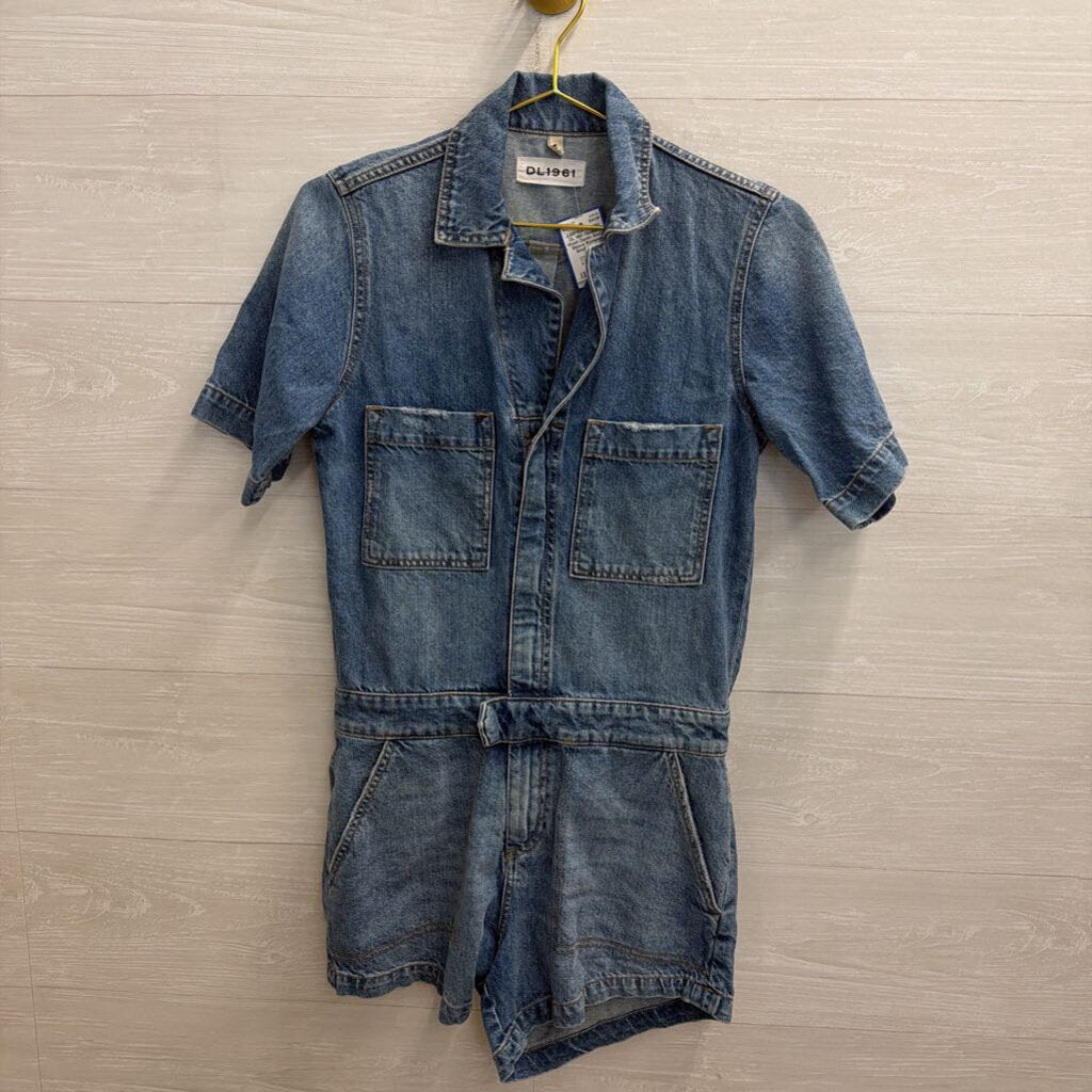 DL 1961 Medium Wash Denim Short Sleeve Romper Small