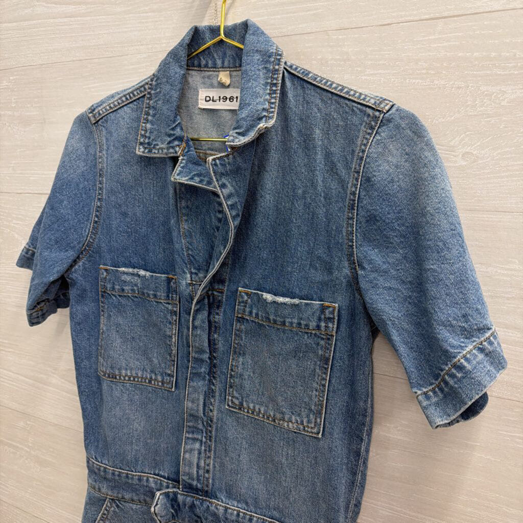 DL 1961 Medium Wash Denim Short Sleeve Romper Small
