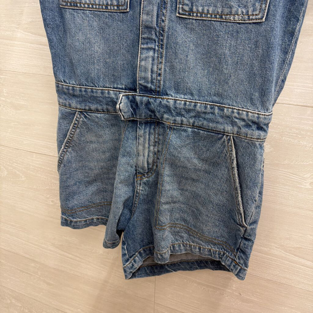 DL 1961 Medium Wash Denim Short Sleeve Romper Small