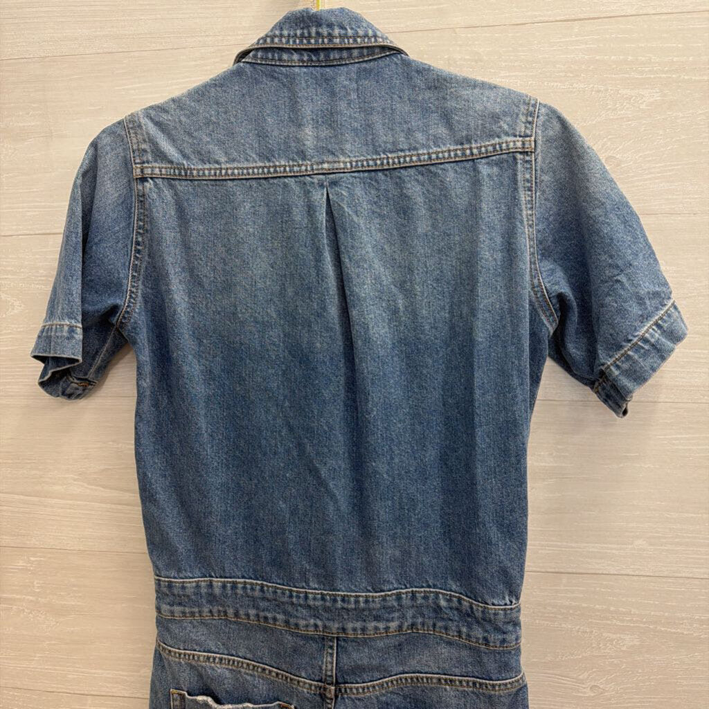 DL 1961 Medium Wash Denim Short Sleeve Romper Small