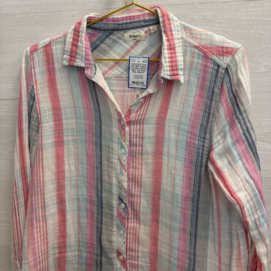 Dylan Pink/ Blue Striped Long Sleeve Button Down Top Small