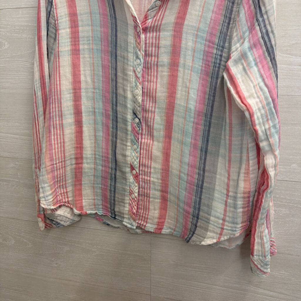 Dylan Pink/ Blue Striped Long Sleeve Button Down Top Small